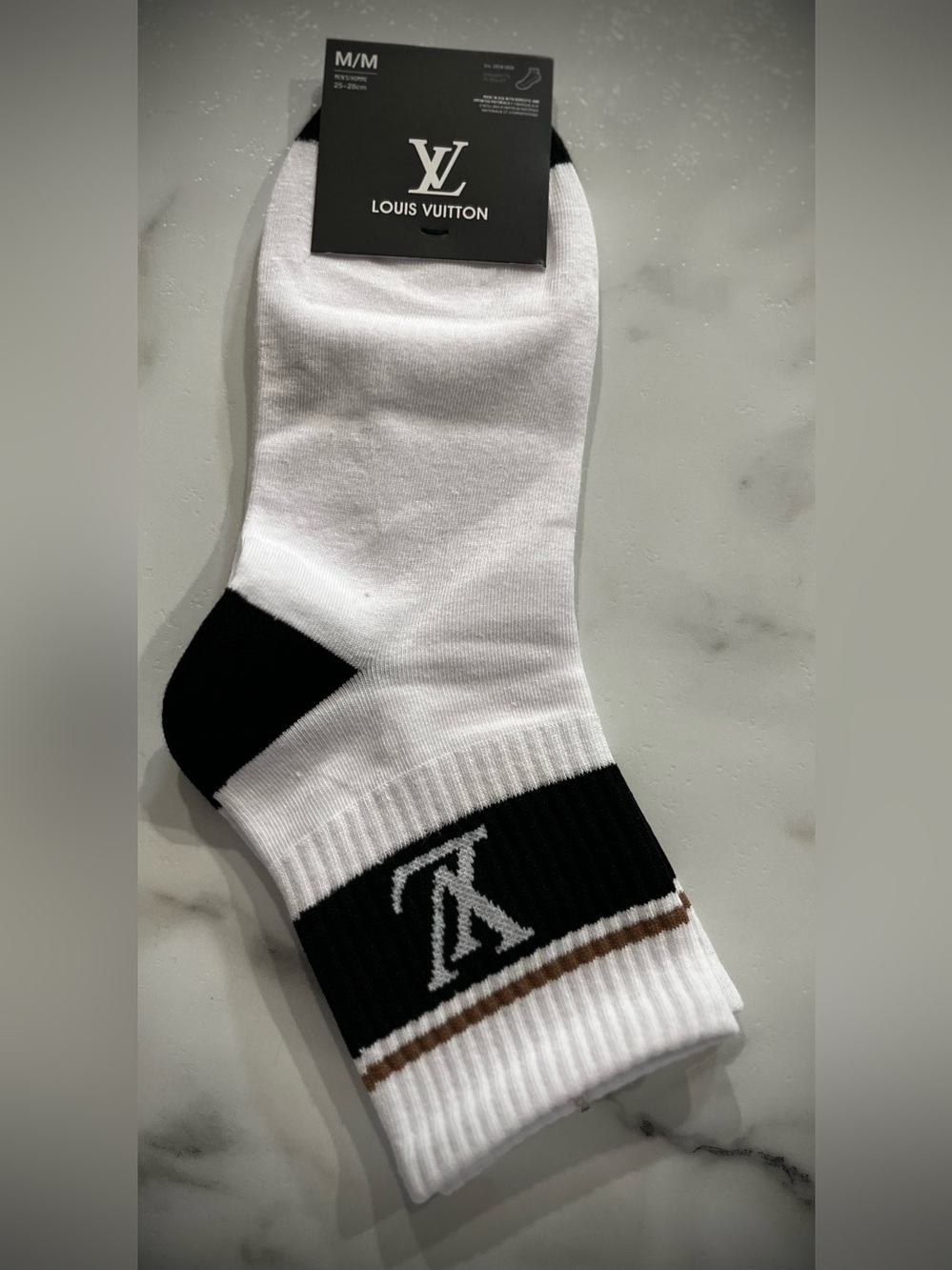 Louis Vuitton White, Black & Brown Logo Athletic Socks